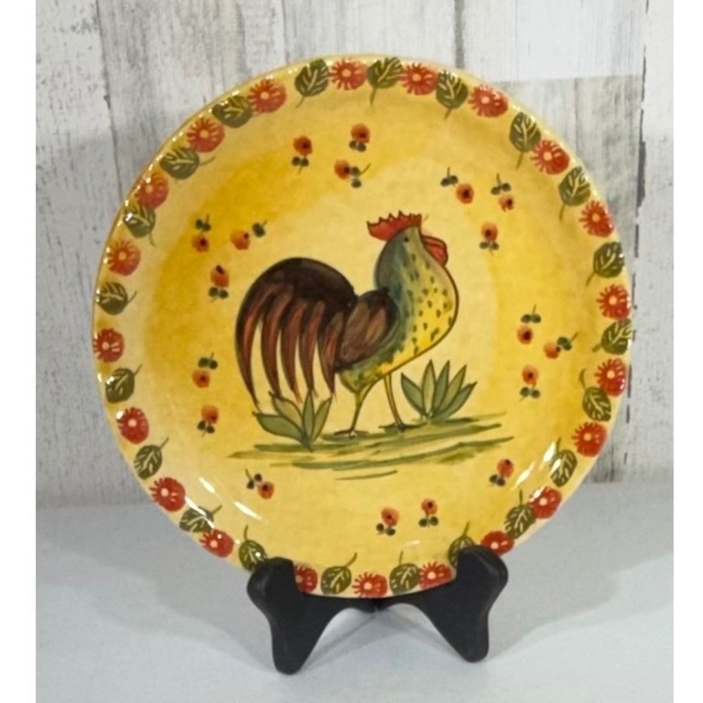 Horchow Dinner Plate Yellow Italian‎ Rooster Hand Painted Farm Tuscan Folk Art